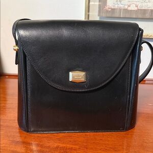 Vintage Bally Black Leather Crossbody Bag with Gold Accents